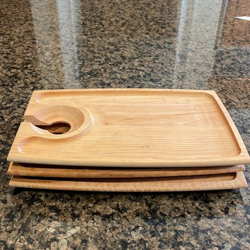 Set of 3, Crate & Barrel Wood Hors d’ Oeuvres Appetizer Plates